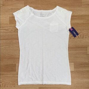Cherokee Girls White Short Sleeve Tee Sequin Shoulder Detail Size XL (14–16) NWT